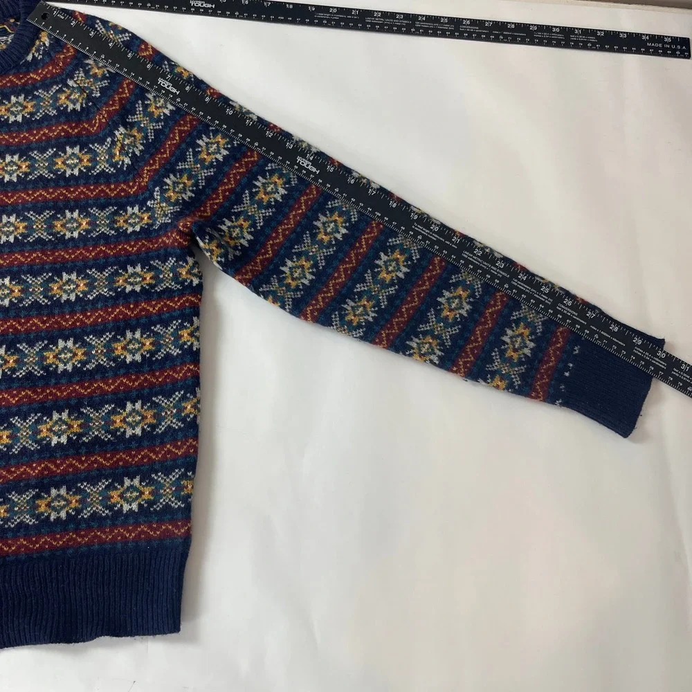 J Crew Crewneck Sweater Mens Medium Multicolor Fair Isle Lambswool Nordic Preppy